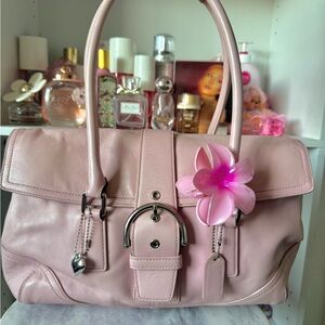 Coach Pink Leather Satchel with Floral Charm